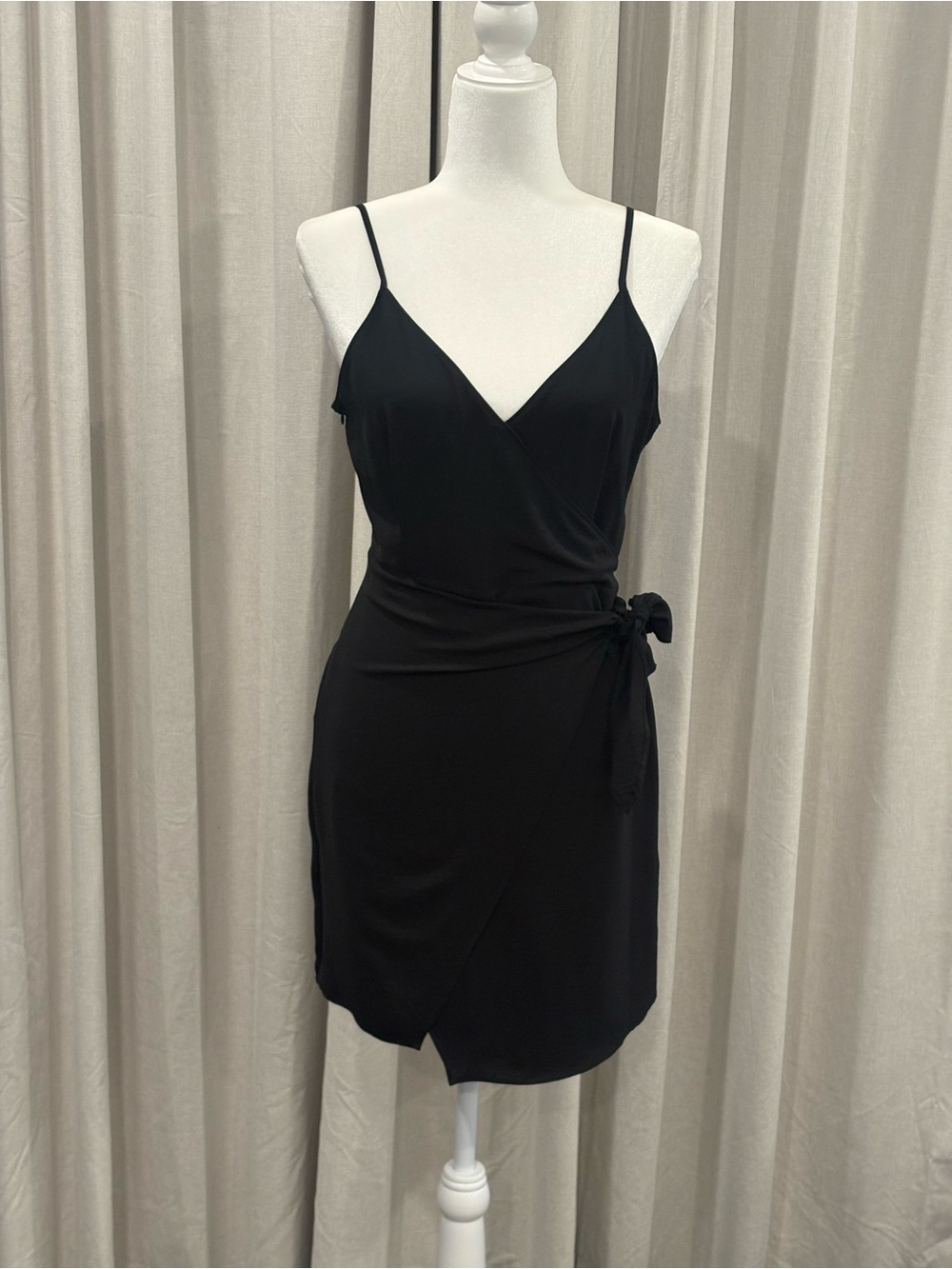 Naked Zebra Faux Wrap Dress Slim Black Minimalist Wedding Guest Medium NWT